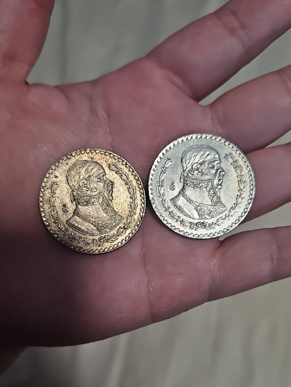 Pair of 1963 Un Peso Mexican Silver Coins- 10% Pure Silver